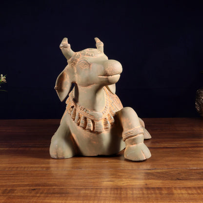 Brassaura™ Brass Nandi Statue with Vintage Green Sand Tone | Handcrafted Sacred Décor | Weight 9 Kgs | Width 15 Inches