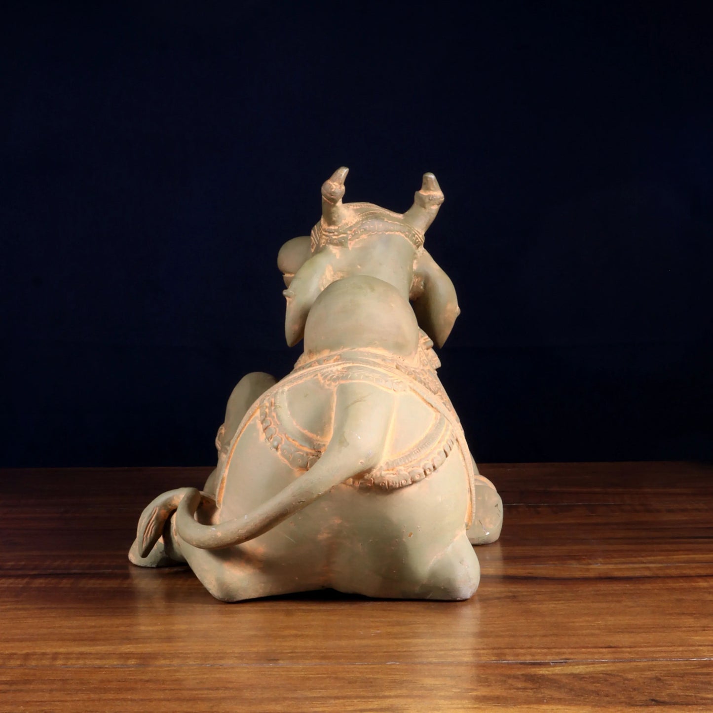 Brassaura™ Brass Nandi Statue with Vintage Green Sand Tone | Handcrafted Sacred Décor | Weight 9 Kgs | Width 15 Inches