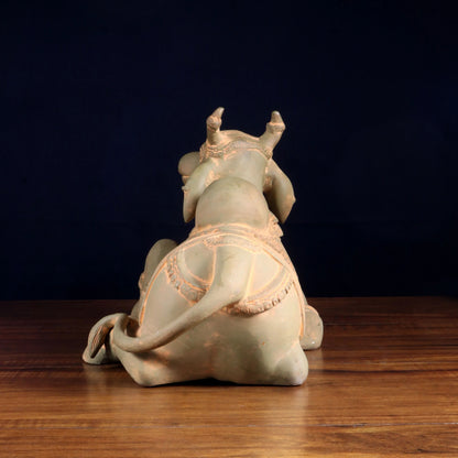 Brassaura™ Brass Nandi Statue with Vintage Green Sand Tone | Handcrafted Sacred Décor | Weight 9 Kgs | Width 15 Inches