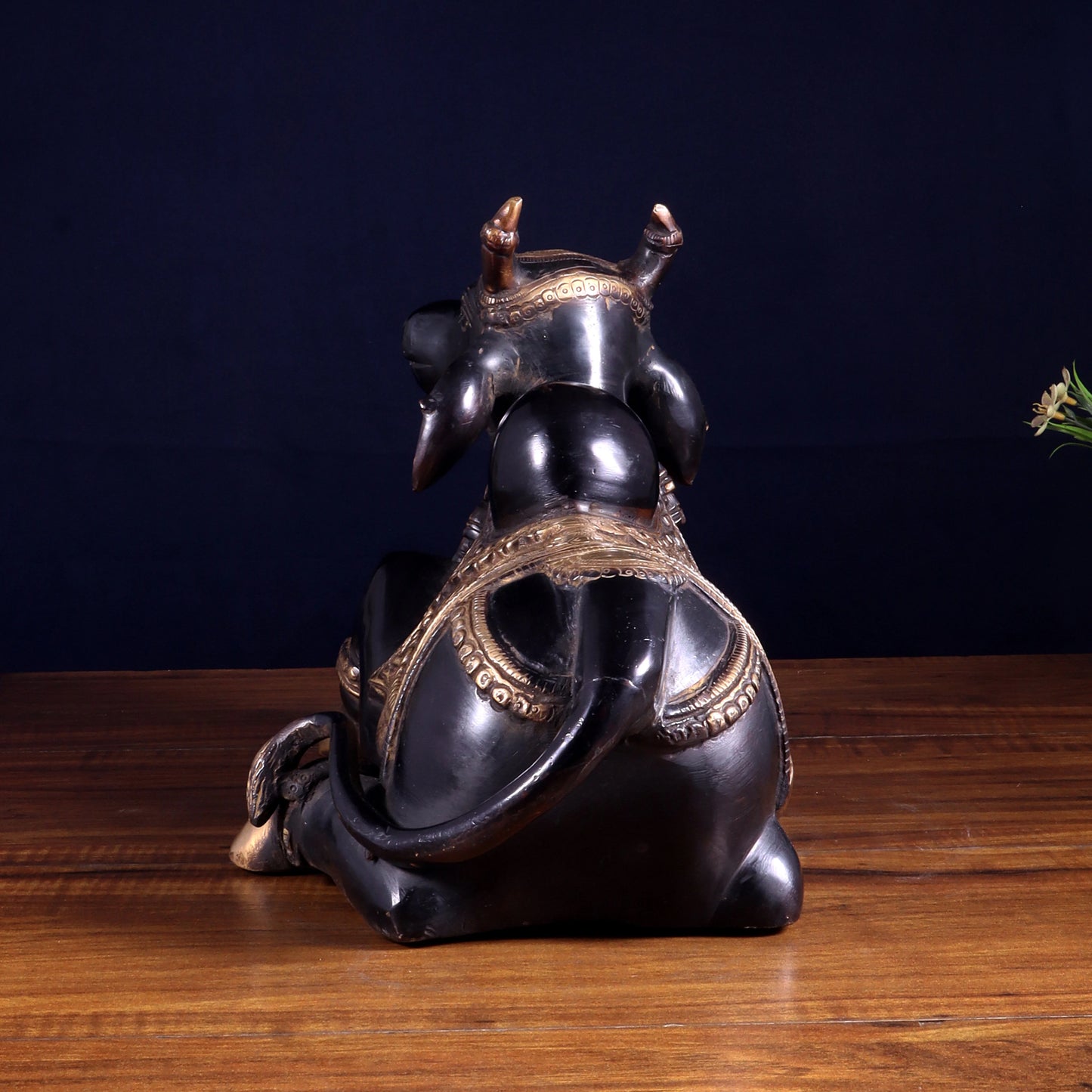 Brassaura™ Brass Nandi Statue in Black Tone | Handcrafted Sacred Décor | Weight 9 Kgs | Width 15 Inches