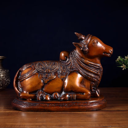 Brassaura™ Pure Brass Nandi Idol with Vintage Chola Brown Finish | Handcrafted South Indian Temple Art | Weight 7 Kgs | Height 9.5 Inches
