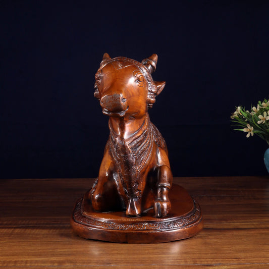 Brassaura® Pure Brass Nandi Idol with Vintage Chola Brown Finish | Handcrafted South Indian Temple Art | Weight 7 Kgs | Height 9.5 Inches