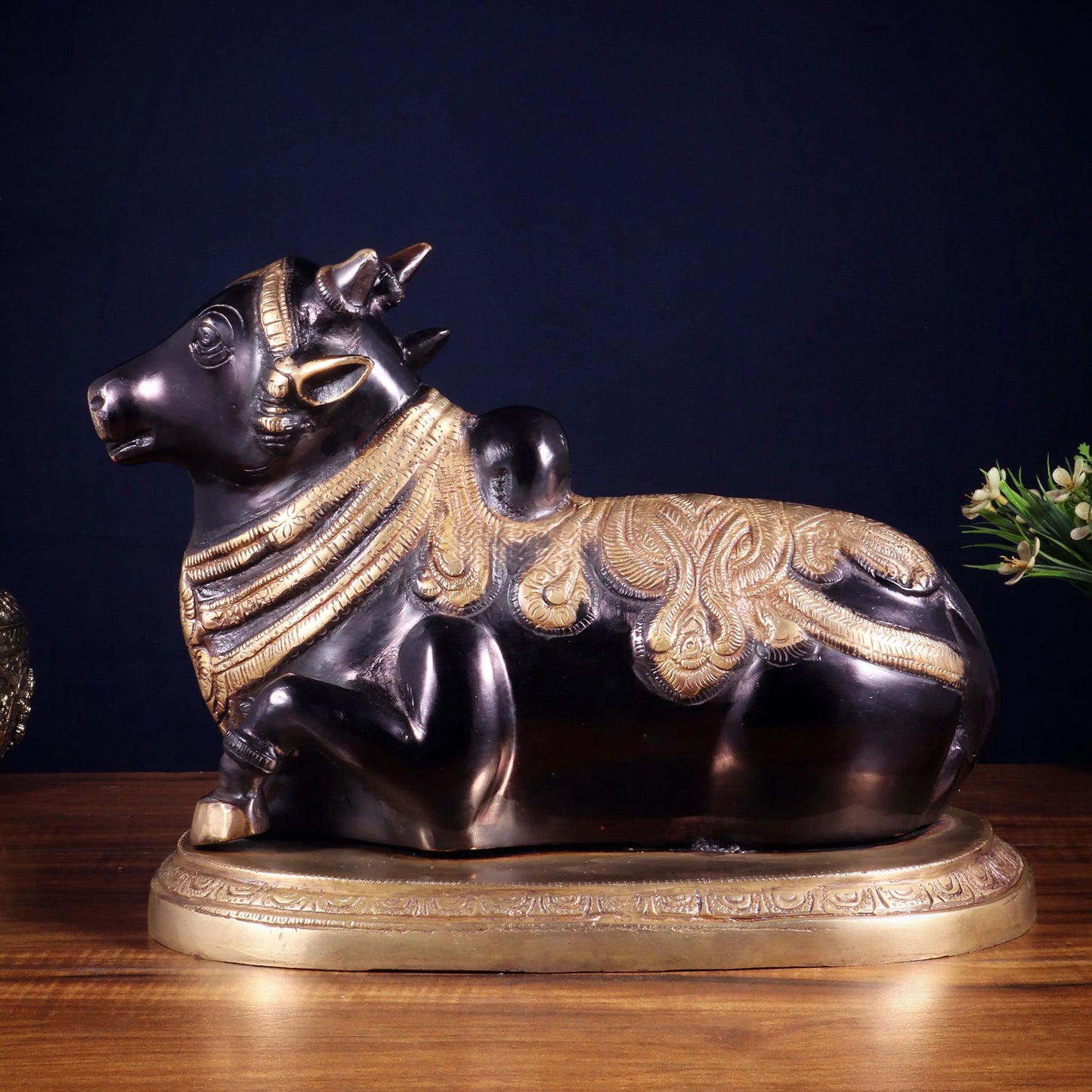 Brassaura™ Pure Brass Nandi Idol with Heat-Treated Black Finish | Handcrafted South Indian Temple Art | Weight 7 Kgs | Height 9.5 Inches