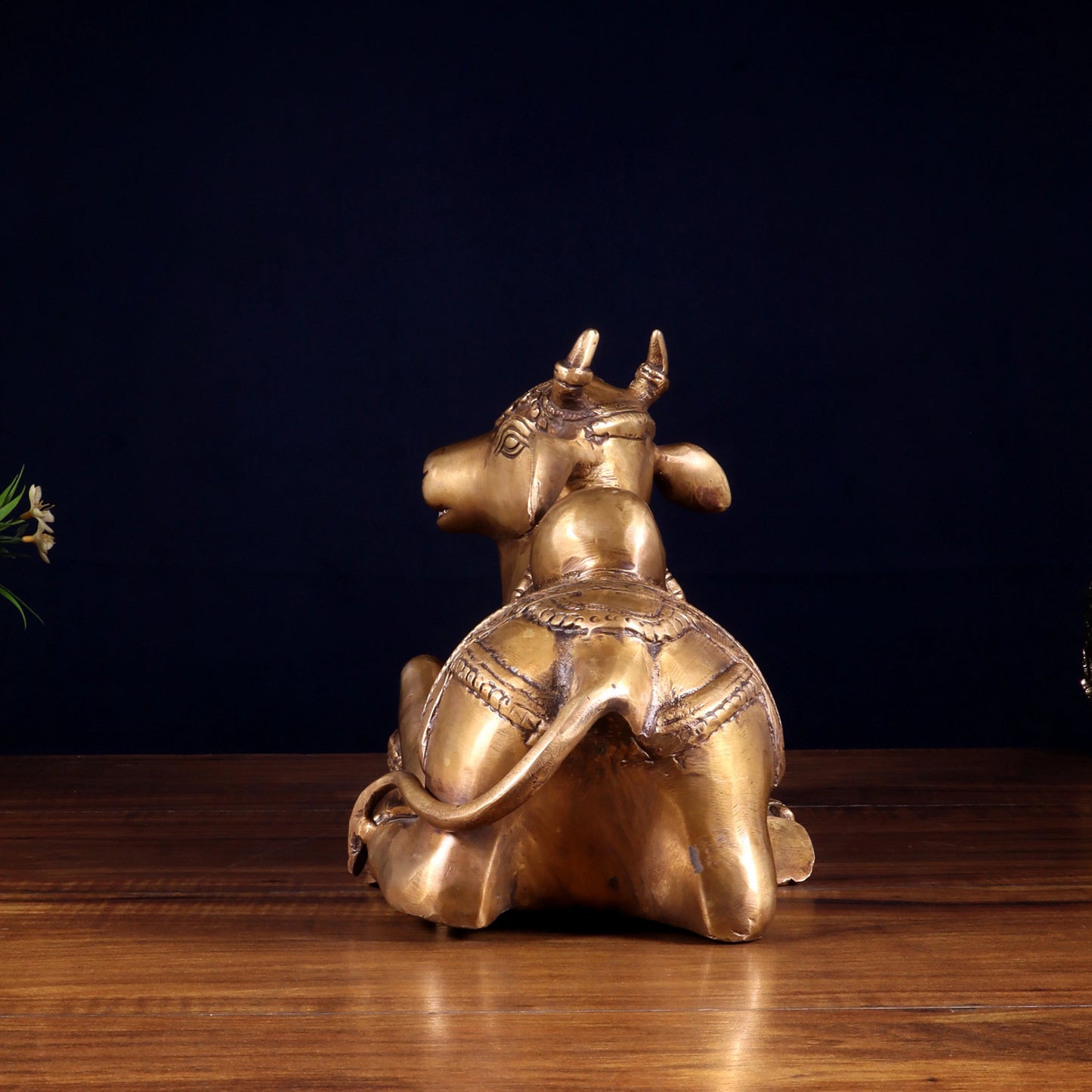 Brassaura™ Handcrafted Brass Nandi Statue with Om & Swastik Symbols | Traditional Spiritual Décor | Weight 7 Kgs | Height 7.5 Inches