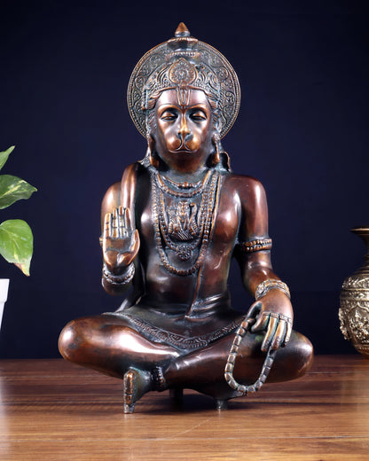 Brassaura™ Lord Hanuman in Meditative Blessing Posture | Pure Brass with Bronze Finish | Height 11 Inches & Weight 6 Kgs