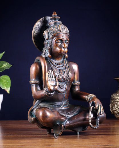 Brassaura™ Lord Hanuman in Meditative Blessing Posture | Pure Brass with Bronze Finish | Height 11 Inches & Weight 6 Kgs
