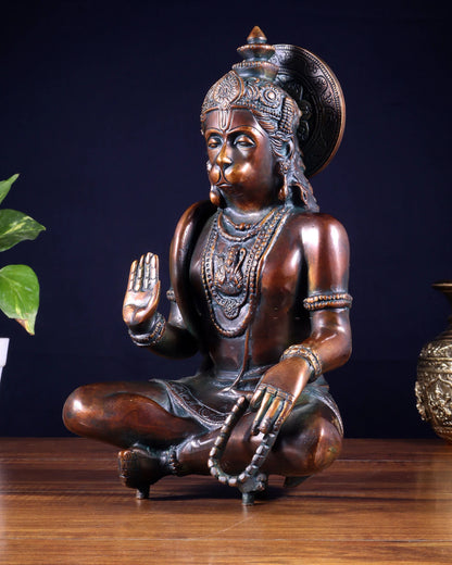 Brassaura™ Lord Hanuman in Meditative Blessing Posture | Pure Brass with Bronze Finish | Height 11 Inches & Weight 6 Kgs