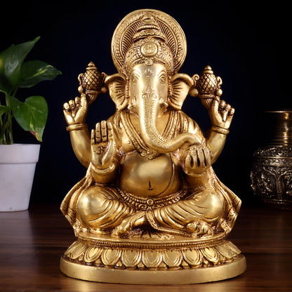 ब्रैसौरा® ब्रास गणेश प्रतिमा बैठी हुई, बायीं सूंड के साथ | ऊंचाई 8 इंच