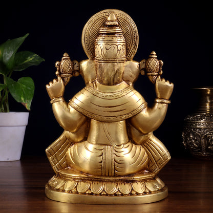 ब्रैसौरा® ब्रास गणेश प्रतिमा बैठी हुई, बायीं सूंड के साथ | ऊंचाई 8 इंच