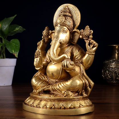 ब्रैसौरा® ब्रास गणेश प्रतिमा बैठी हुई, बायीं सूंड के साथ | ऊंचाई 8 इंच