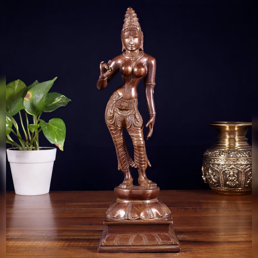 Brassaura™ Standing Devi Parvati Uma Idol | Pure Brass with Vintage Chola Bronze Finish | Height 10 Inches & Weight 2.5 Kgs