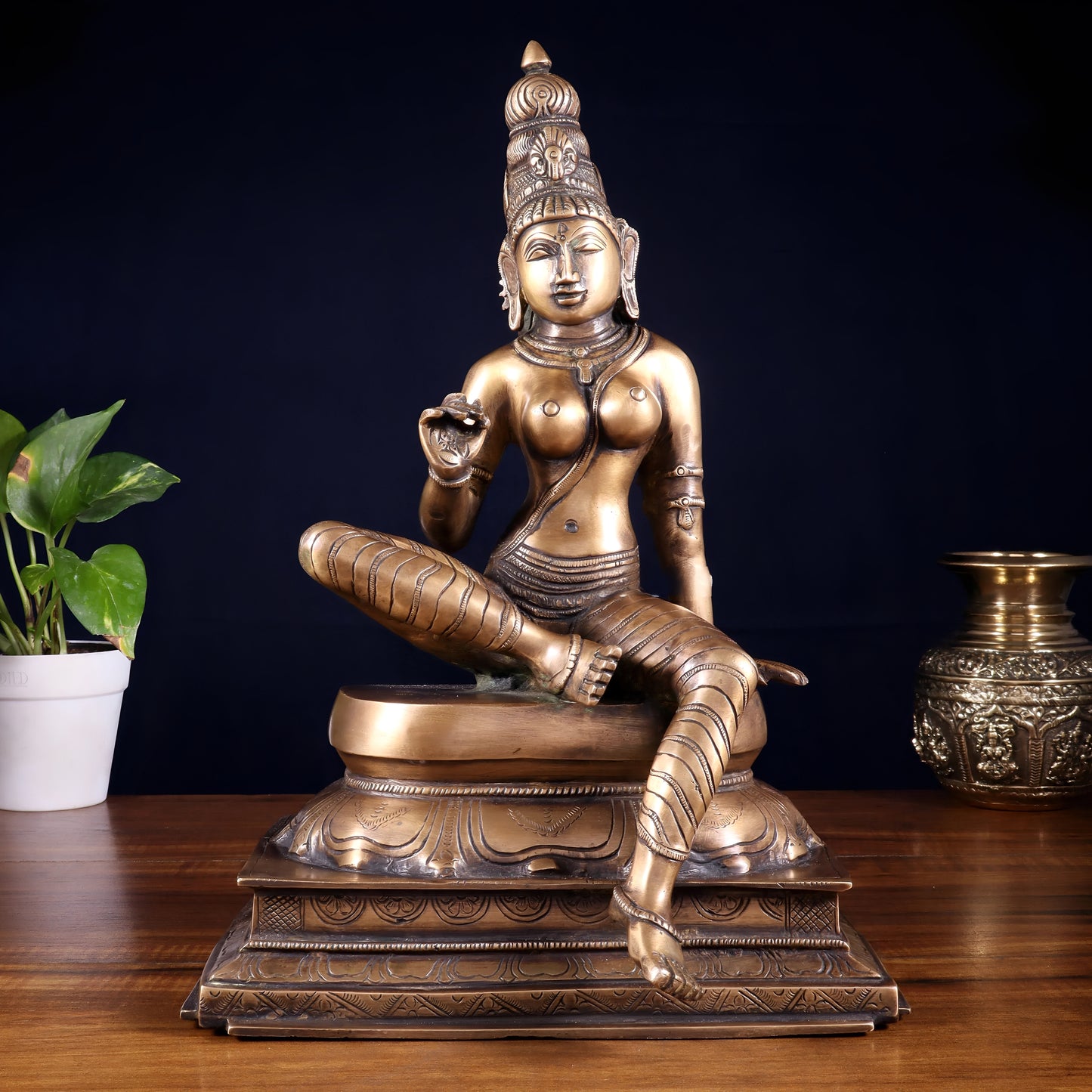 Brassaura™ Vintage Brass Uma Parvati Statue | Seated Gracefully | Height 14 Inches & Weight 6.81 Kgs