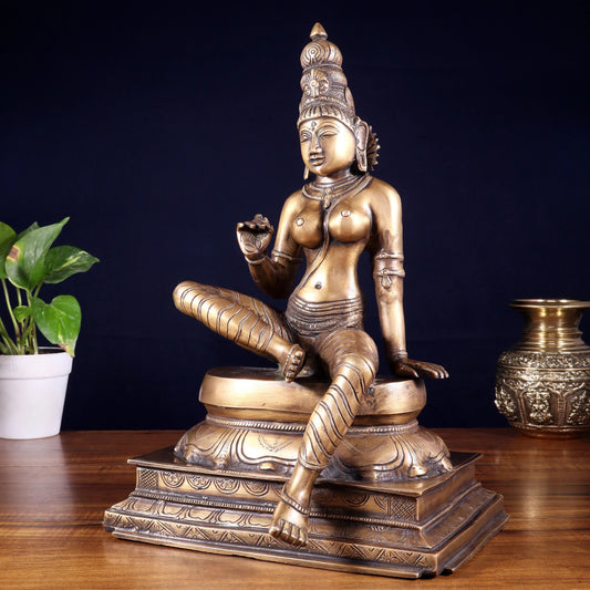 Brassaura™ Vintage Brass Uma Parvati Statue | Seated Gracefully | Height 14 Inches & Weight 6.81 Kgs