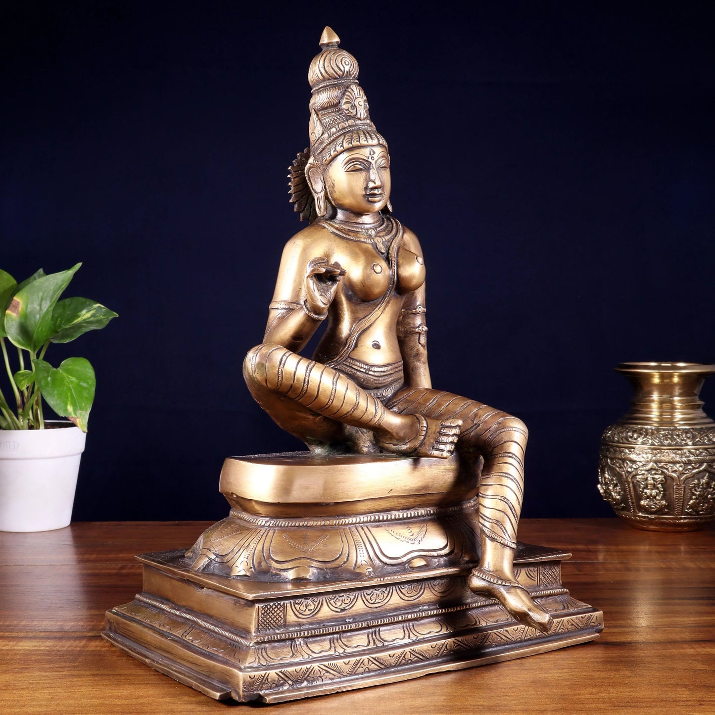 Brassaura™ Vintage Brass Uma Parvati Statue | Seated Gracefully | Height 14 Inches & Weight 6.81 Kgs