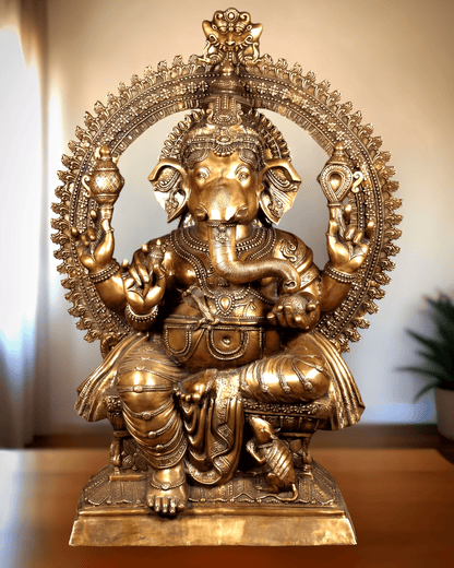 Brassaura® Monumental Pure Brass Lord Ganesha Statue | Height 71 Inches (6 Feet) | Grand Antique Polish Finish