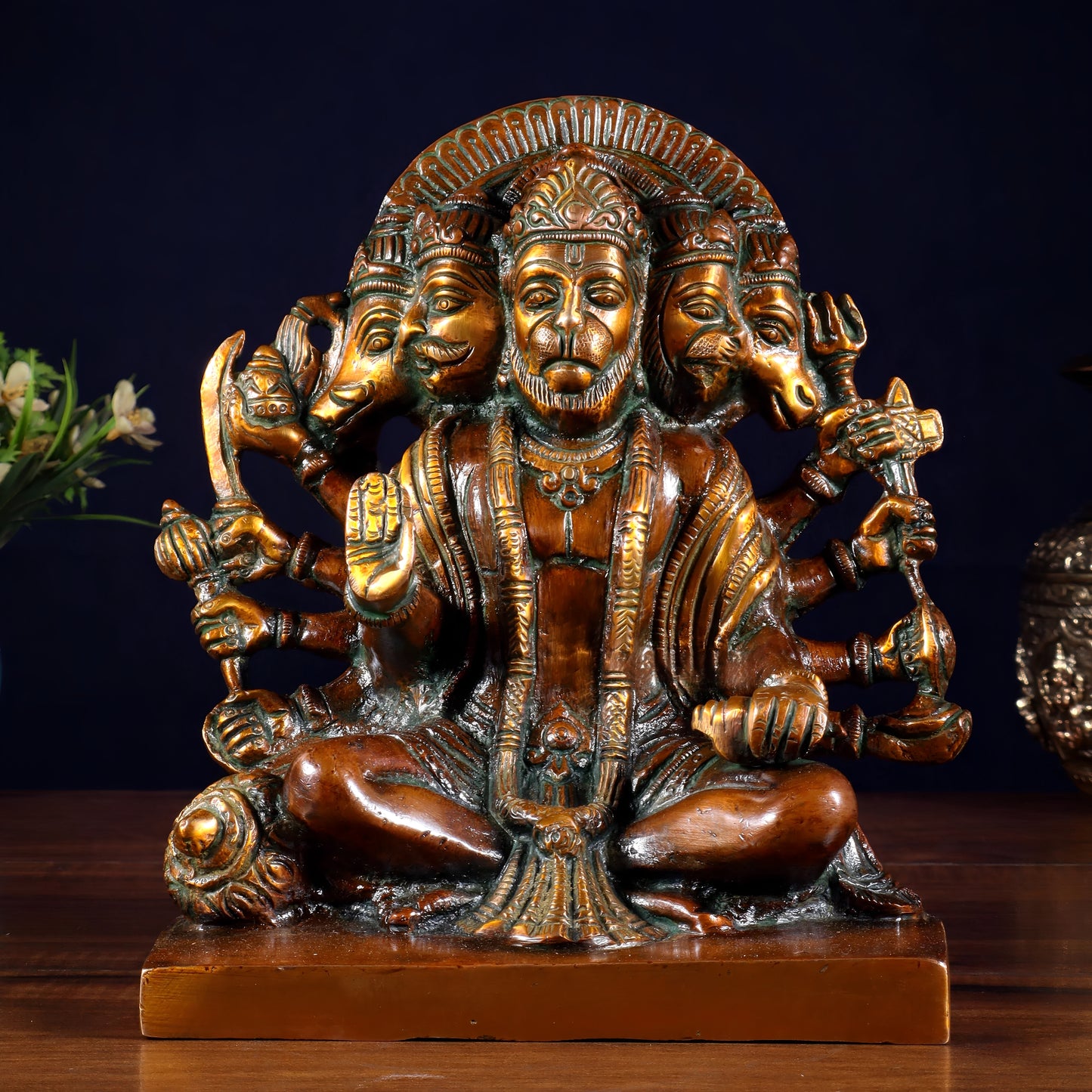 Brassaura™ Panchmukhi Hanuman Statue | Pure Brass with Chola Tone | Height 7.5 Inches & Weight 3.7 Kgs