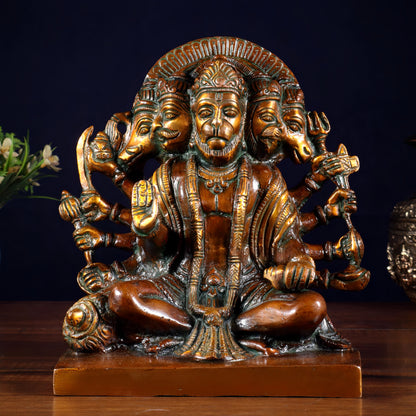 Brassaura™ Panchmukhi Hanuman Statue | Pure Brass with Chola Tone | Height 7.5 Inches & Weight 3.7 Kgs