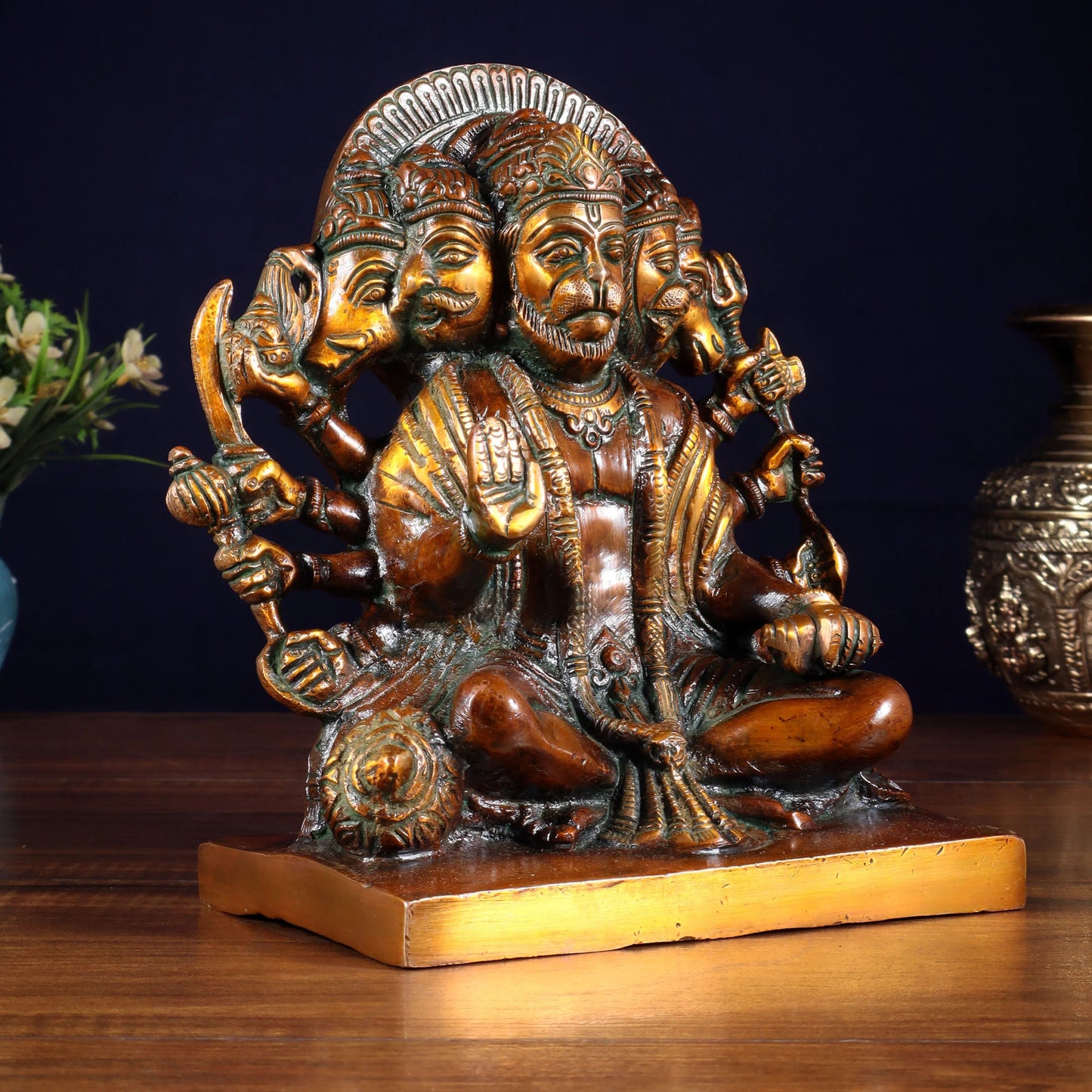 Brassaura™ Panchmukhi Hanuman Statue | Pure Brass with Chola Tone | Height 7.5 Inches & Weight 3.7 Kgs