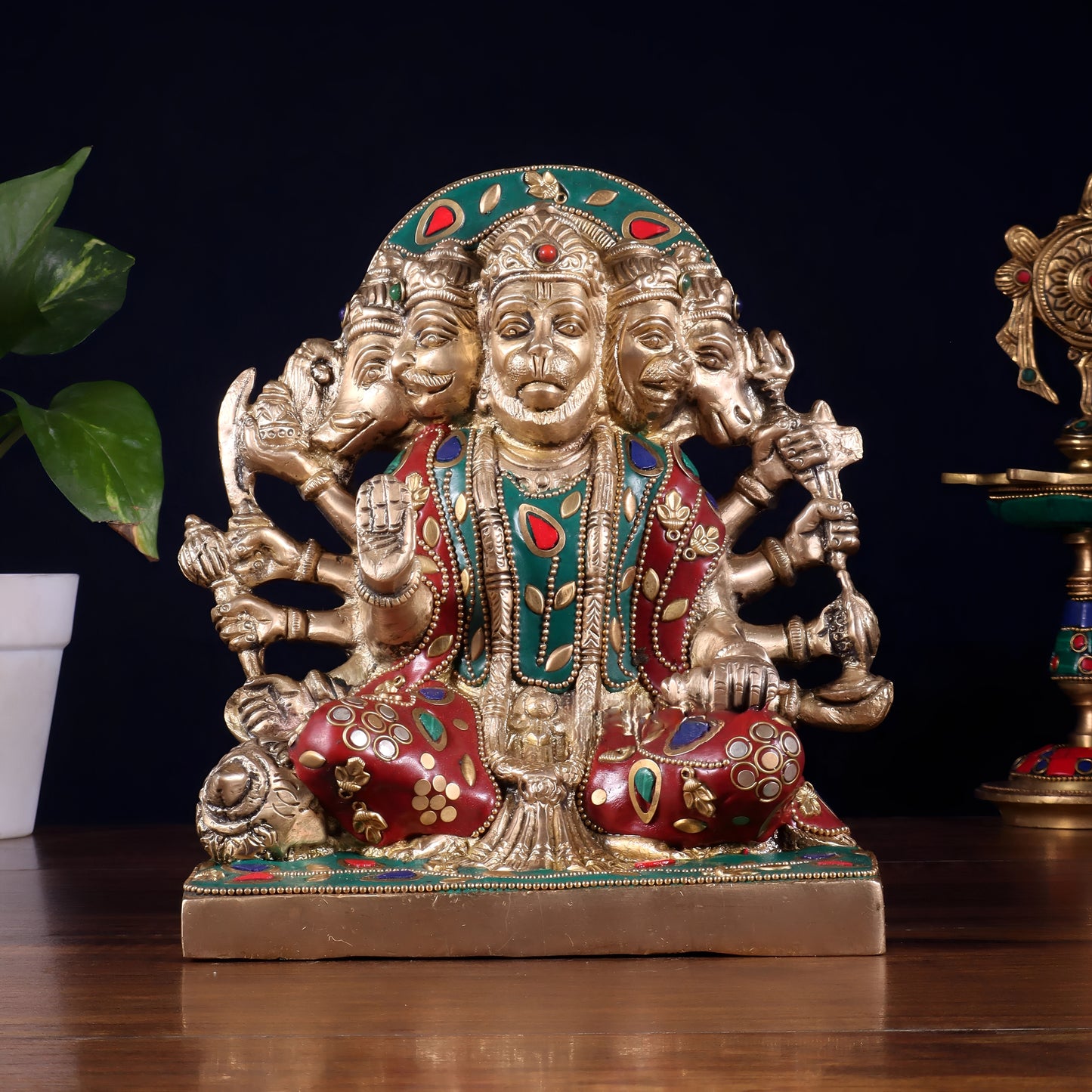 Brassaura™ Panchmukhi Hanuman Statue | Pure Brass with Intricate Detailing | Height 7.5 Inches & Weight 3.7 Kgs