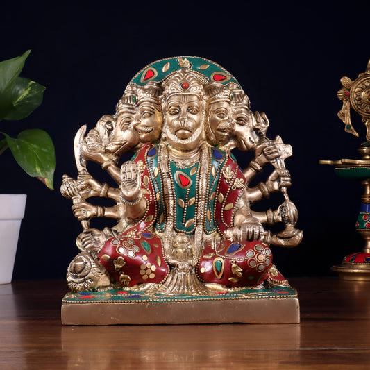 Brassaura™ Panchmukhi Hanuman Statue | Pure Brass with Intricate Detailing | Height 7.5 Inches & Weight 3.7 Kgs