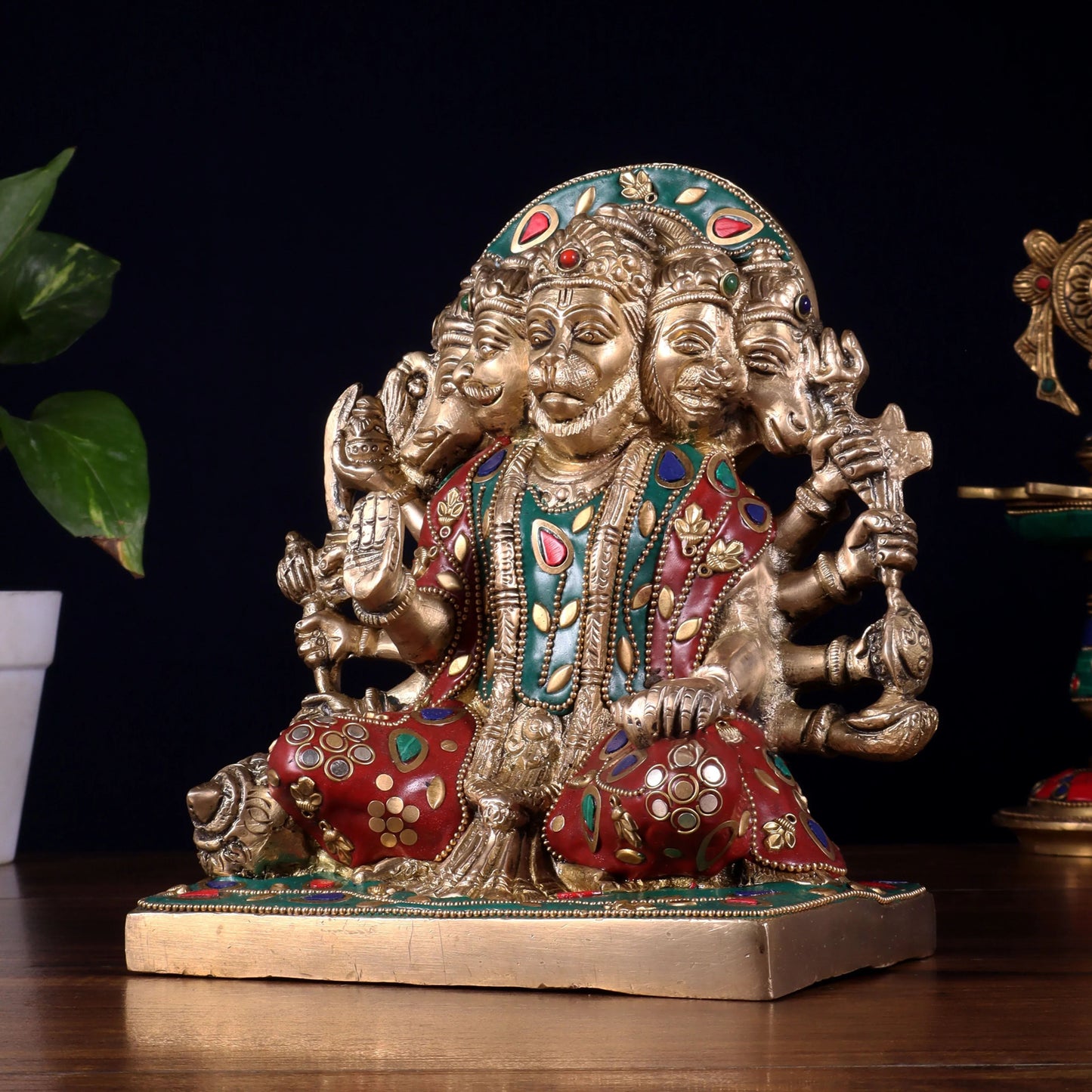 Brassaura™ Panchmukhi Hanuman Statue | Pure Brass with Intricate Detailing | Height 7.5 Inches & Weight 3.7 Kgs