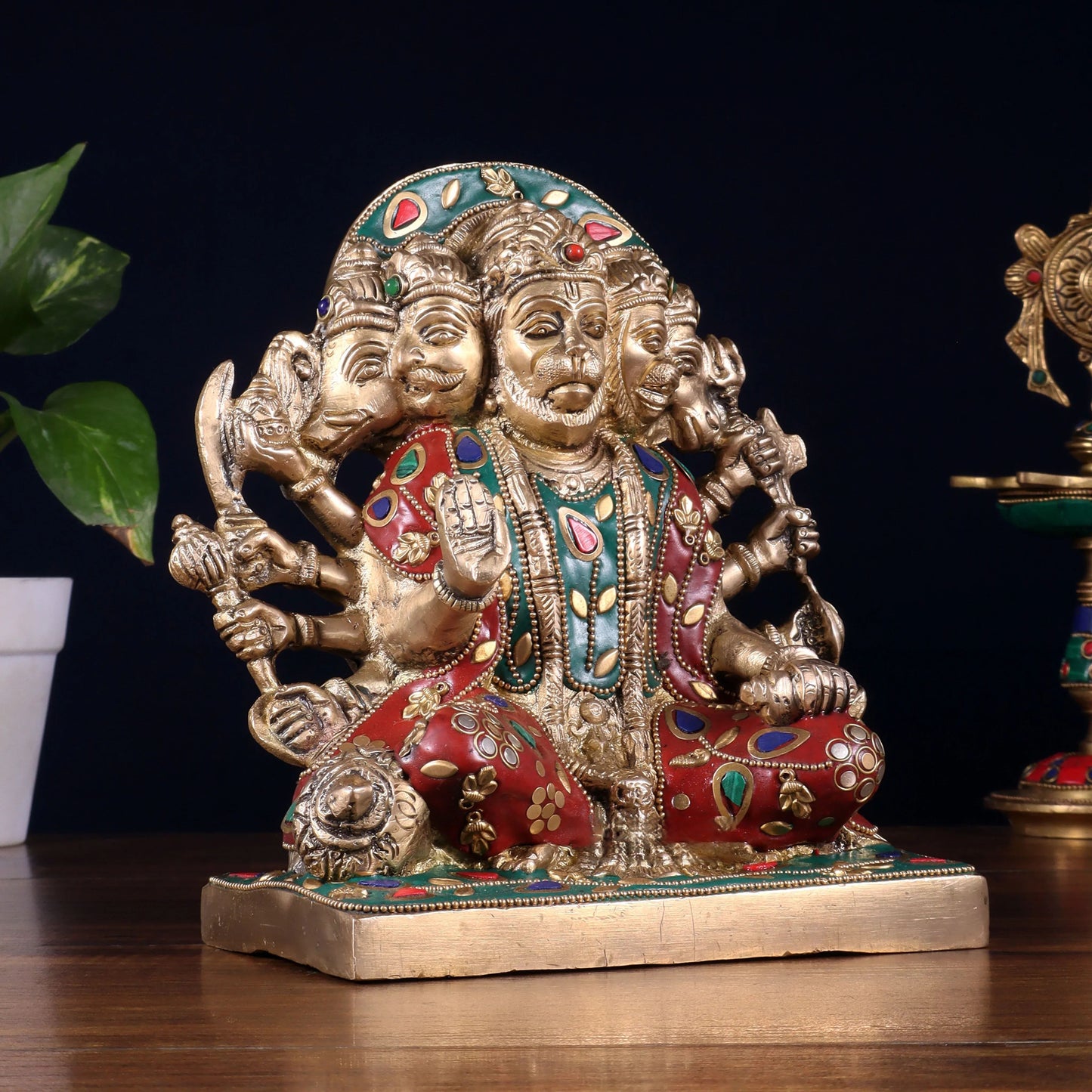 Brassaura™ Panchmukhi Hanuman Statue | Pure Brass with Intricate Detailing | Height 7.5 Inches & Weight 3.7 Kgs