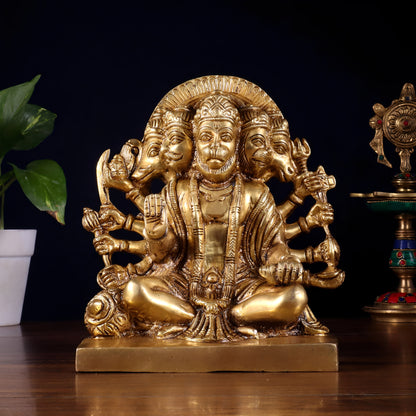 Brassaura™ Panchmukhi Hanuman Statue | Pure Brass with Intricate High-Relief Detailing | Height 7.5 Inches & Weight 3.7 Kgs