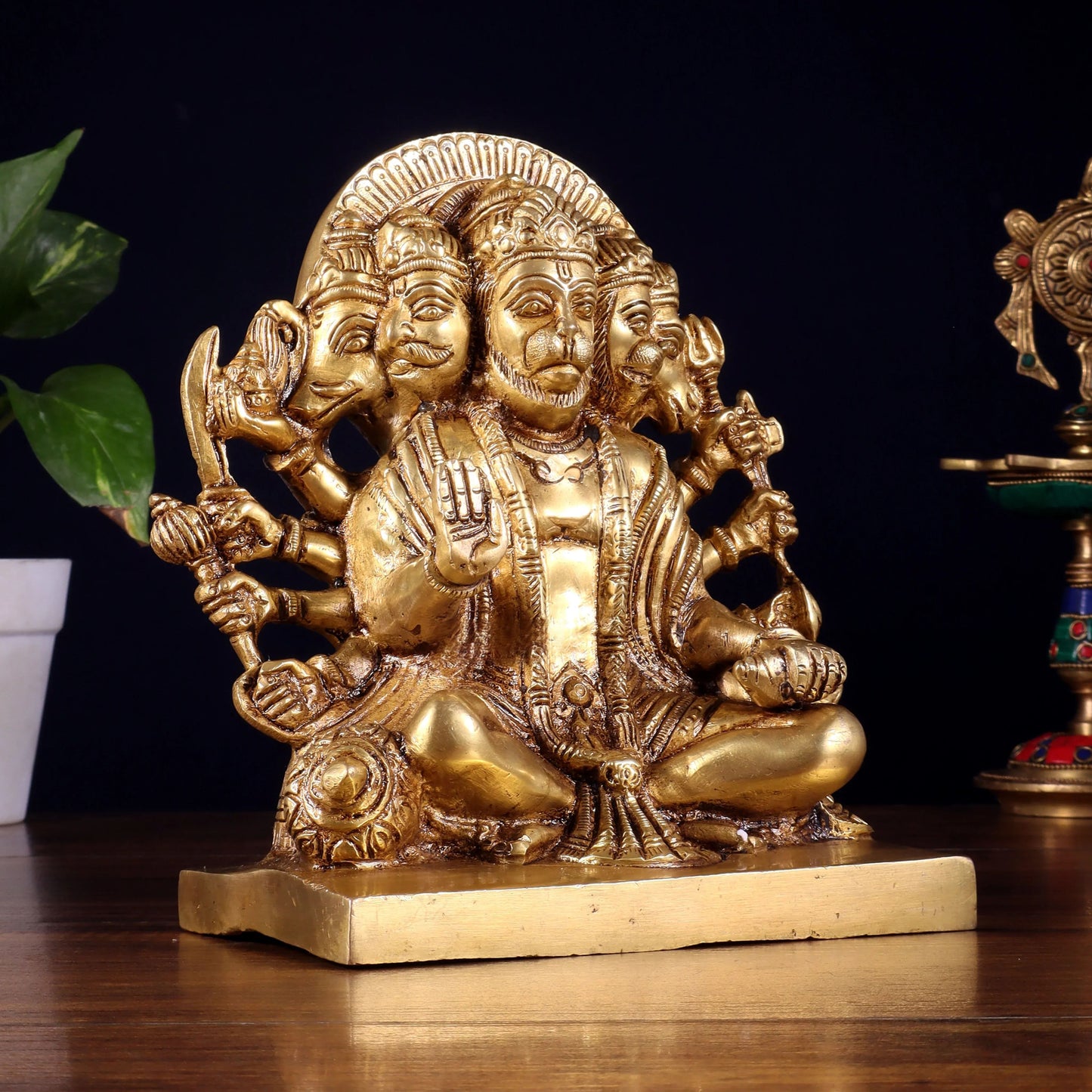 Brassaura™ Panchmukhi Hanuman Statue | Pure Brass with Intricate High-Relief Detailing | Height 7.5 Inches & Weight 3.7 Kgs