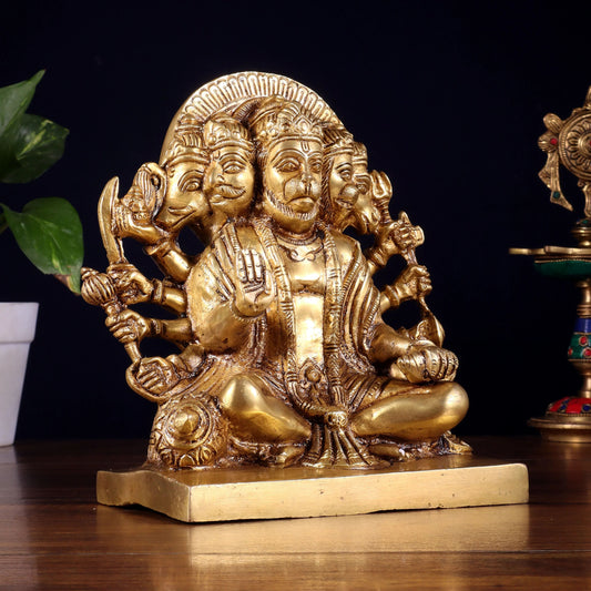 Brassaura™ Panchmukhi Hanuman Statue | Pure Brass with Intricate High-Relief Detailing | Height 7.5 Inches & Weight 3.7 Kgs