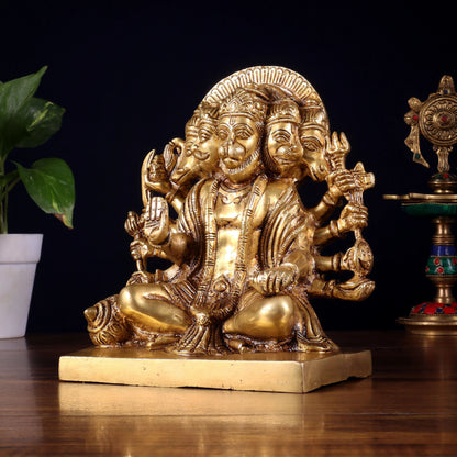 Brassaura™ Panchmukhi Hanuman Statue | Pure Brass with Intricate High-Relief Detailing | Height 7.5 Inches & Weight 3.7 Kgs