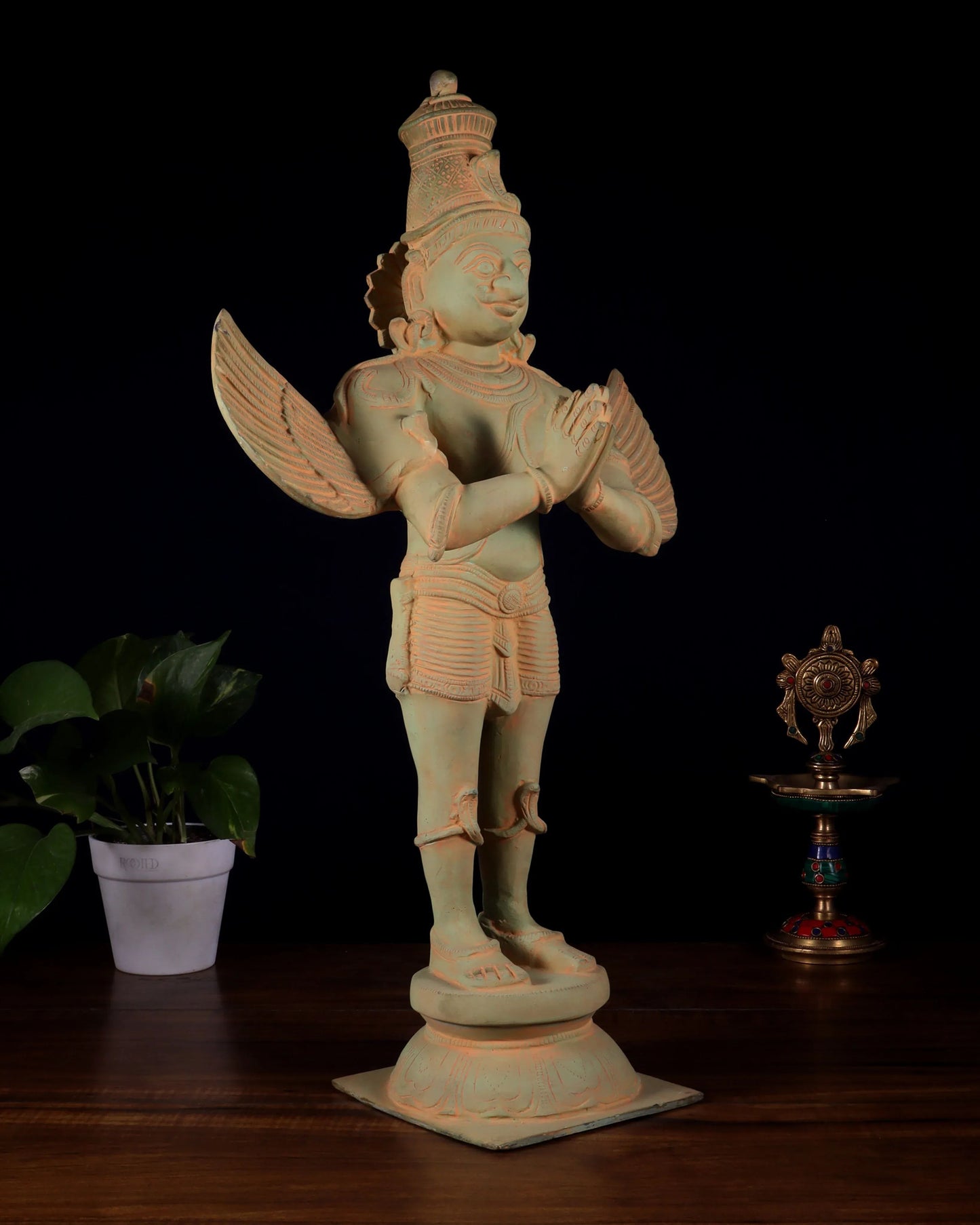 Brassaura™ Brass Standing Garuda Dev Statue with Green Patina | Handcrafted Divine Décor | Weight 11 Kgs | Height 22 Inches
