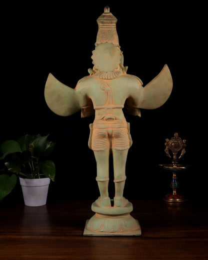 Brassaura™ Brass Standing Garuda Dev Statue with Green Patina | Handcrafted Divine Décor | Weight 11 Kgs | Height 22 Inches