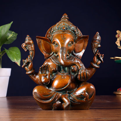 Brassaura™ Brass Taj Ganesha Idol with Exquisite Detailing | Height 8 Inches & Weight 3 Kgs