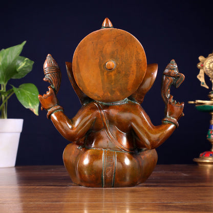 Brassaura™ Brass Taj Ganesha Idol with Exquisite Detailing | Height 8 Inches & Weight 3 Kgs