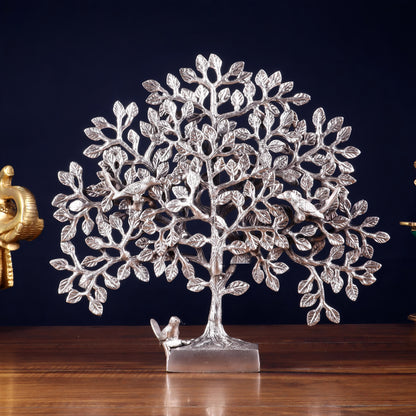 Brassaura™ Pure Brass Handcrafted Kalpavriksha Tree with Birds | Silver-Plated Alamaram Tree | Weight 2 Kgs | Height 11 Inches