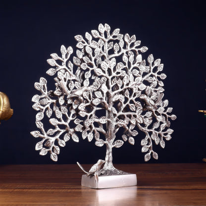 Brassaura™ Pure Brass Handcrafted Kalpavriksha Tree with Birds | Silver-Plated Alamaram Tree | Weight 2 Kgs | Height 11 Inches