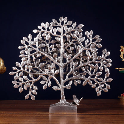 Brassaura™ Pure Brass Handcrafted Kalpavriksha Tree with Birds | Silver-Plated Alamaram Tree | Weight 2 Kgs | Height 11 Inches
