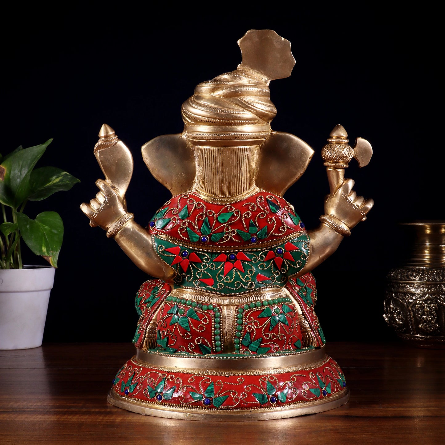 Brassaura™ Pagadi Ganesha Statue with Floral Stonework | Height 11.5 Inches & Weight 8 Kgs