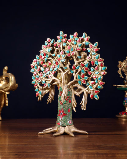 Brassaura™ Pure Brass Handcrafted Kalpavriksha Tree | Tabletop Tree of Life Showpiece | Weight 2 Kgs | Height 11 Inches