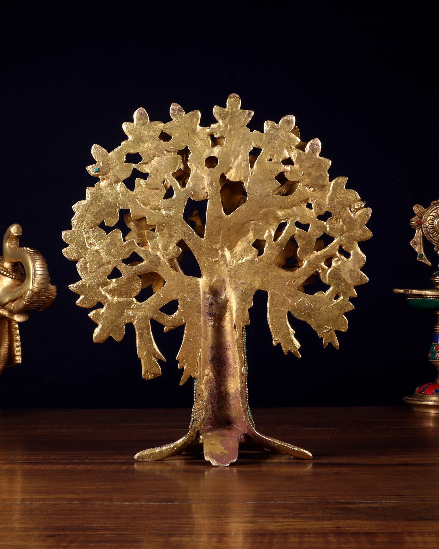 Brassaura™ Pure Brass Handcrafted Kalpavriksha Tree | Tabletop Tree of Life Showpiece | Weight 2 Kgs | Height 11 Inches