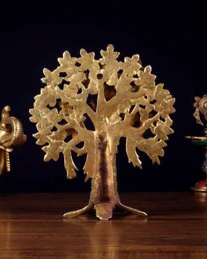 Brassaura™ Pure Brass Handcrafted Kalpavriksha Tree | Tabletop Tree of Life Showpiece | Weight 2 Kgs | Height 11 Inches