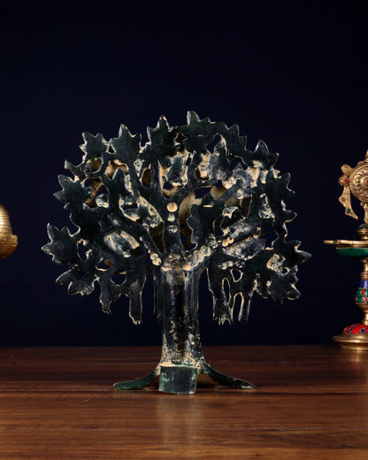 Brassaura™ Pure Brass Handcrafted Kalpavriksha Tree in Vintage Sand Finish Tone | Tabletop Tree of Life Showpiece | Weight 1.2 Kgs | Height 9.5 Inches