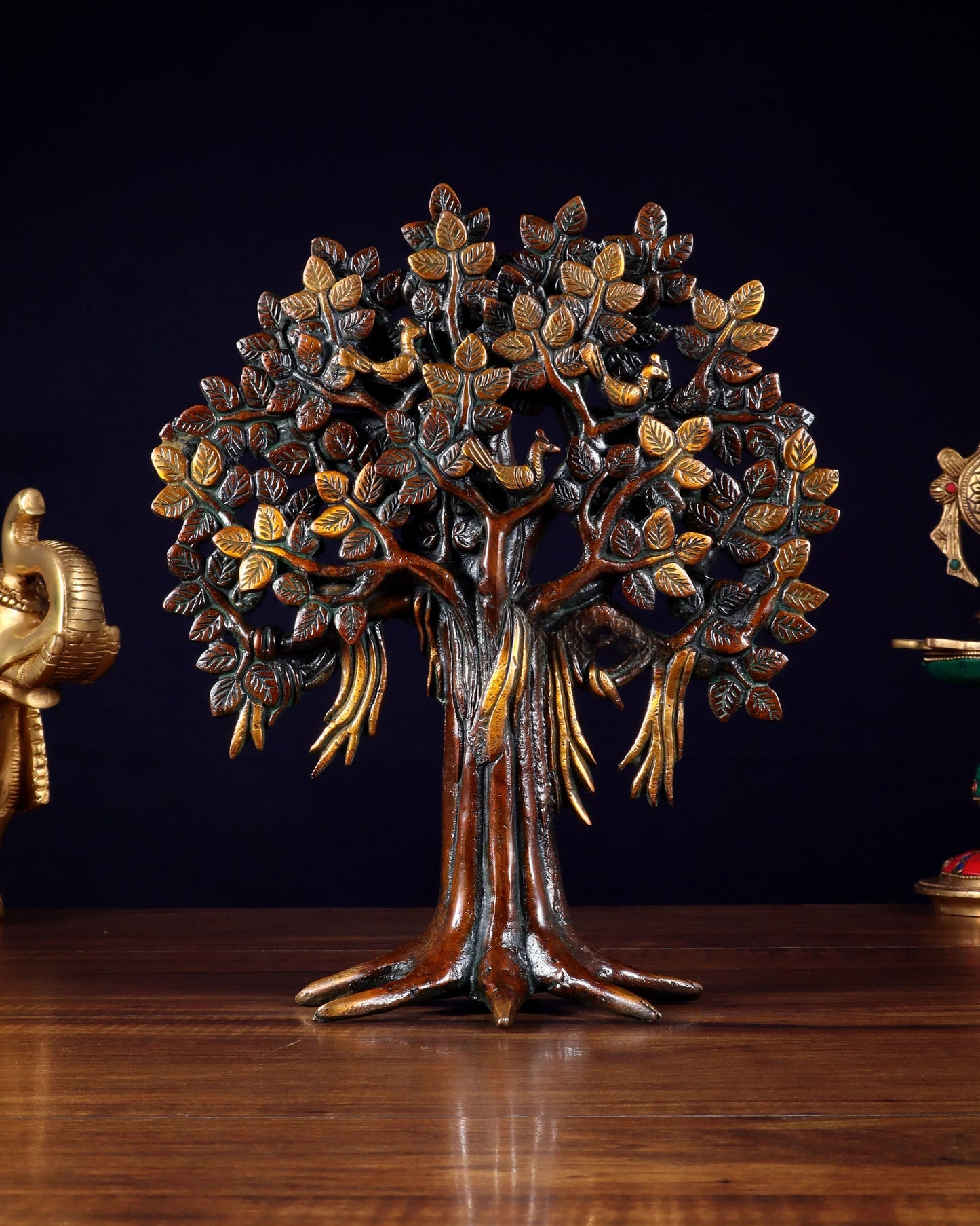 Brassaura™ Pure Brass Handcrafted Kalpavriksha Tree | Tabletop Tree of Life Showpiece | Weight 1.8 Kgs | Height 11 Inches