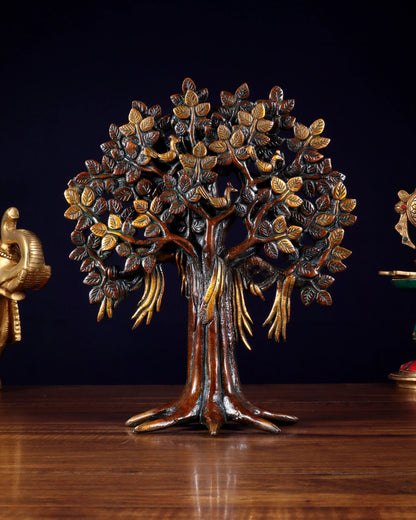 Brassaura™ Pure Brass Handcrafted Kalpavriksha Tree | Tabletop Tree of Life Showpiece | Weight 1.8 Kgs | Height 11 Inches