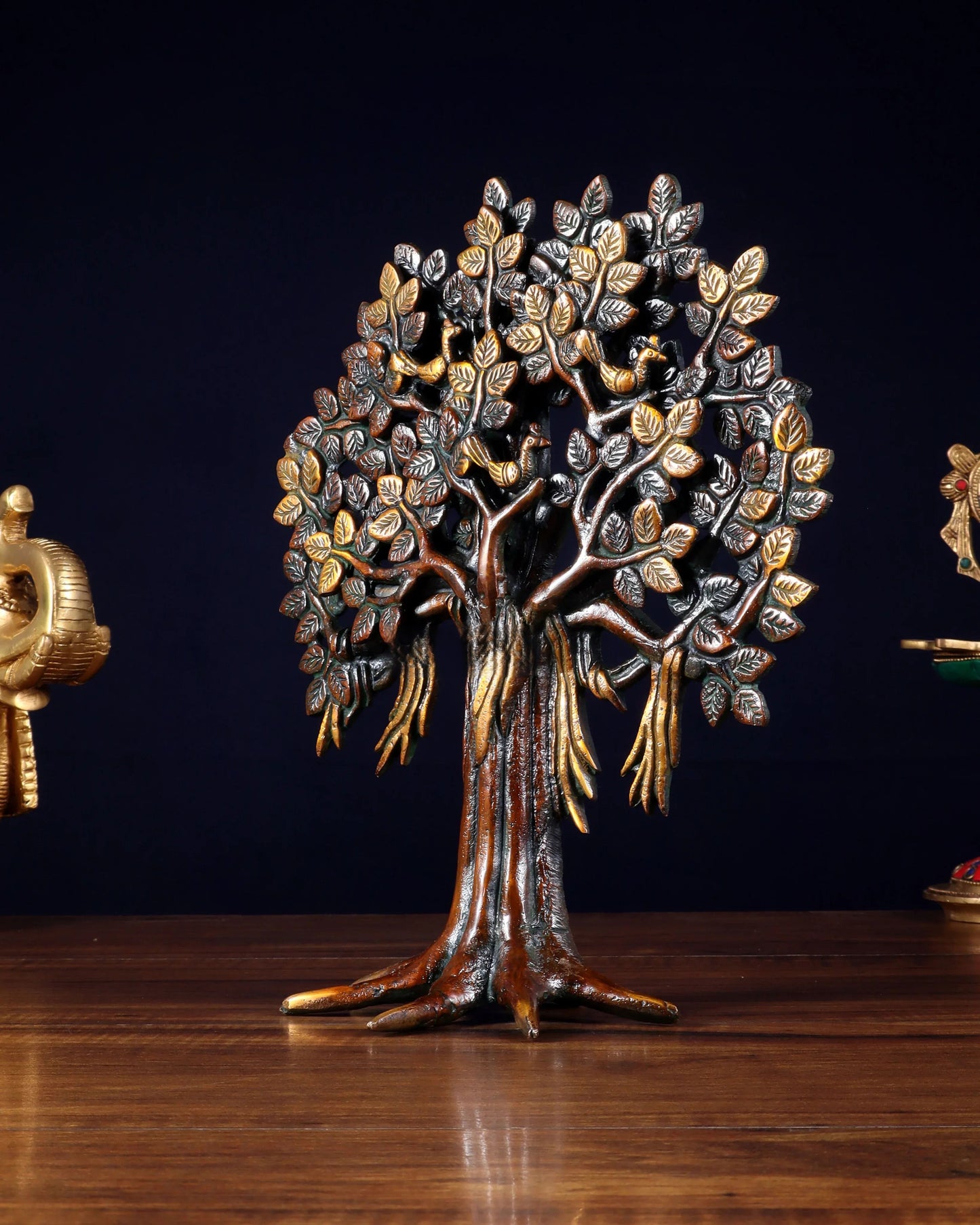 Brassaura™ Pure Brass Handcrafted Kalpavriksha Tree | Tabletop Tree of Life Showpiece | Weight 1.8 Kgs | Height 11 Inches