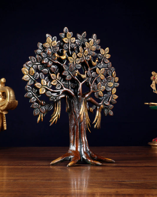 Brassaura™ Pure Brass Handcrafted Kalpavriksha Tree | Tabletop Tree of Life Showpiece | Weight 1.8 Kgs | Height 11 Inches