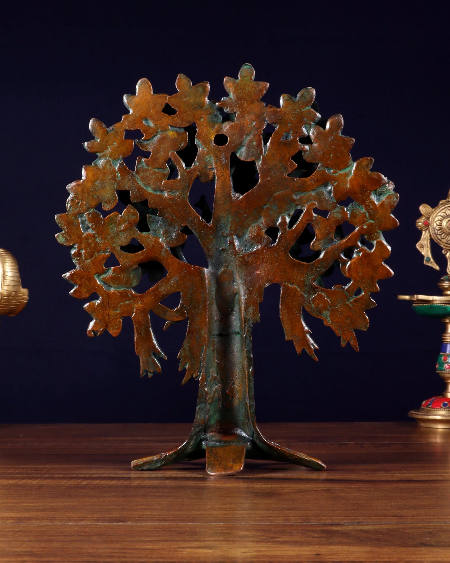 Brassaura™ Pure Brass Handcrafted Kalpavriksha Tree | Tabletop Tree of Life Showpiece | Weight 1.8 Kgs | Height 11 Inches