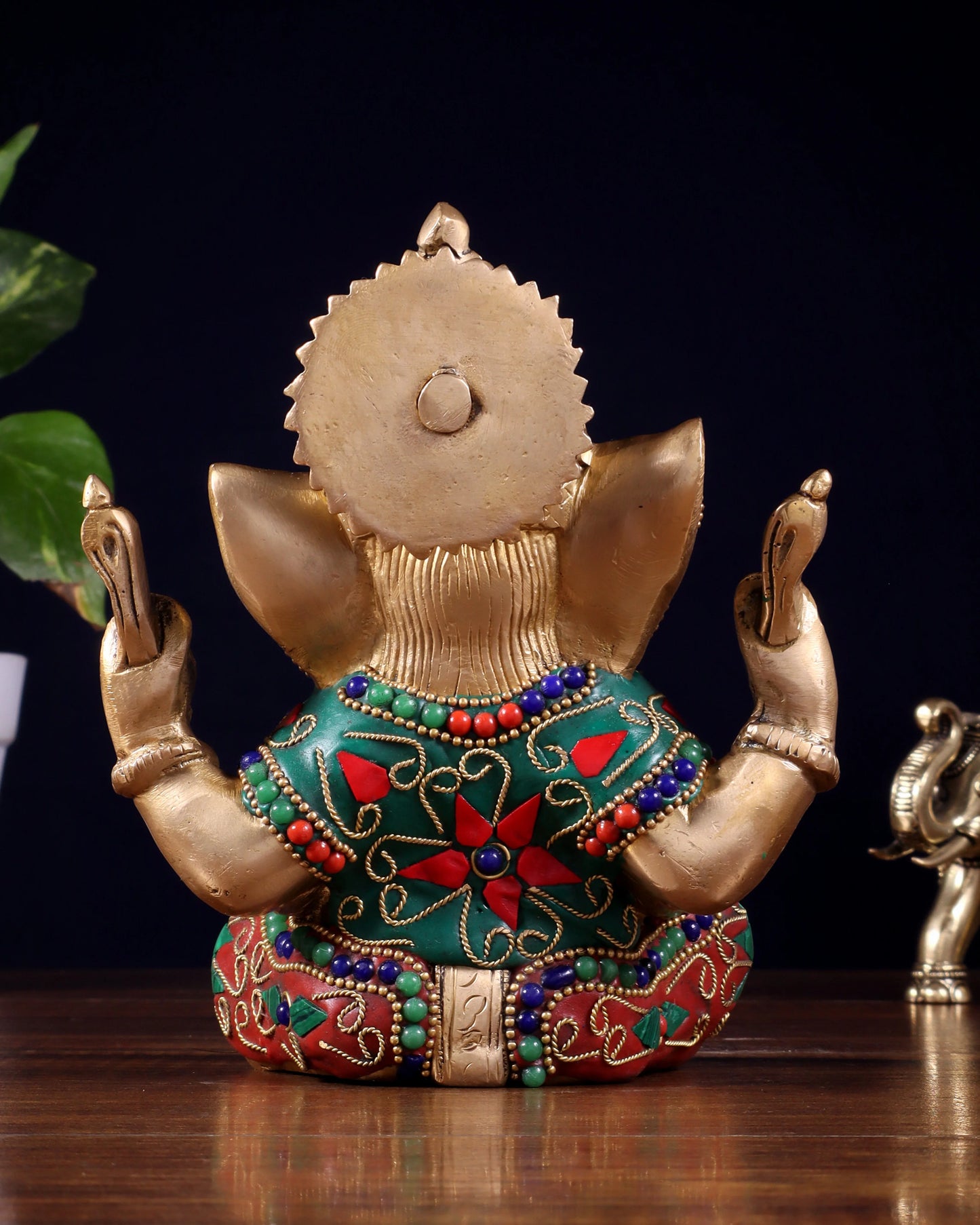 Brassaura™ Brass Ganesha Idol with Meenakari Stonework | Height 6 Inches & Weight 1.8 Kgs