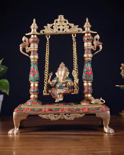 Brassaura™ Brass Lord Ganesha on Swing | Height 13 Inches & Weight 4.37 Kgs