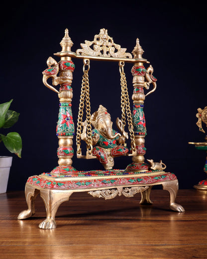 Brassaura™ Brass Lord Ganesha on Swing | Height 13 Inches & Weight 4.37 Kgs